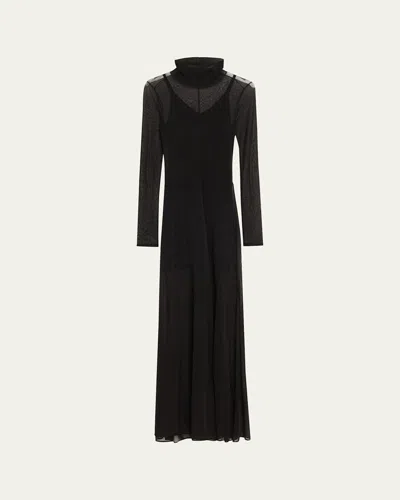 JASON WU COLLECTION TURTLENECK SHEER KNIT LONG-SLEEVE MAXI DRESS