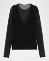 Jason Wu Collection V-neck Long-sleeve Sheer Knit Top In Black