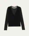 Jason Wu Collection V-neck Long-sleeve Sheer Knit Top In Black