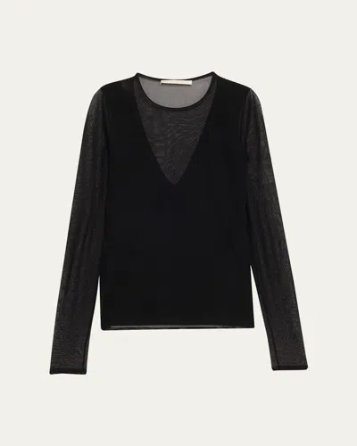JASON WU COLLECTION V-NECK LONG-SLEEVE SHEER KNIT TOP