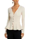 Jason Wu Collection Rib Peplum Cardigan In Light Suede