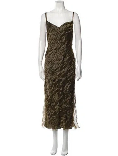 Pre-owned Jason Wu Collection V-neck Midi Length Dress W/ Tags In Gold