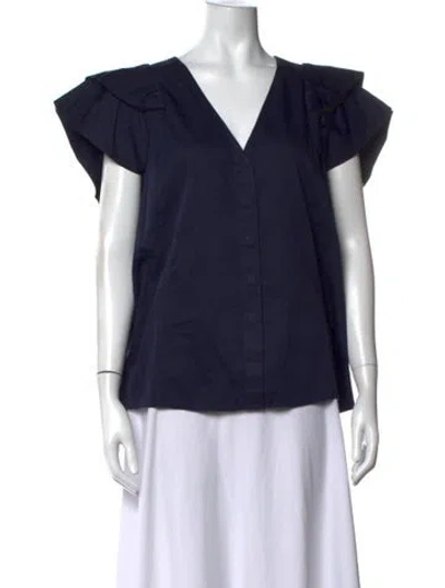 Pre-owned Jason Wu Collection V-neck Short Sleeve Blouse In Blue