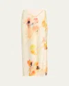 Jason Wu Collection Washed Satin Floral-print Midi Skirt In Yellow