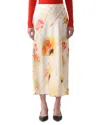Jason Wu Collection Washed Satin Watercolor Floral Bias Slip Pencil Midi Skirt In Multi