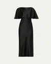 Jason Wu Collection Washed Twill Cape-sleeve Midi Dress In Black