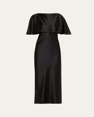 Jason Wu Collection Washed Twill Cape-sleeve Midi Dress In Black