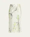 Jason Wu Collection Watercolor Crepe Satin Slip Midi Skirt In Green