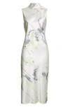Jason Wu Collection Sleeveless Watercolor Bias-cut Scarf Midi Dress In Green