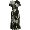 Jason Wu Collection Watercolor Floral Pleated Chiffon A-line Dress In Black