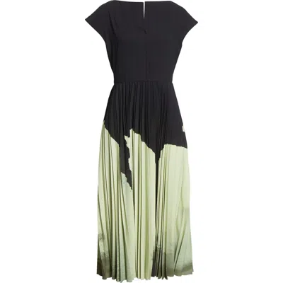 Jason Wu Collection Watercolor Floral Pleated Matte Crepe A-line Dress In Black