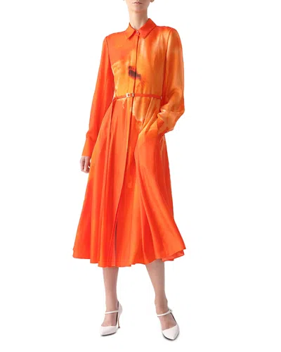 Jason Wu Collection Watercolor Floral Silk Shirt Dress In Orange