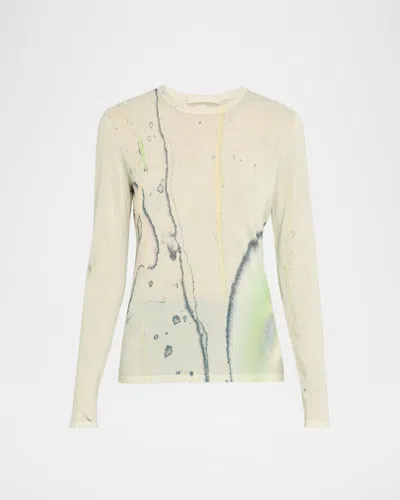 Jason Wu Collection Watercolor-print Merino Wool Sweater In Green