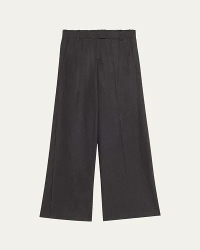 Jason Wu Collection Wide Leg Wool Crepe Low Waist Pants In Dark Grey Melange