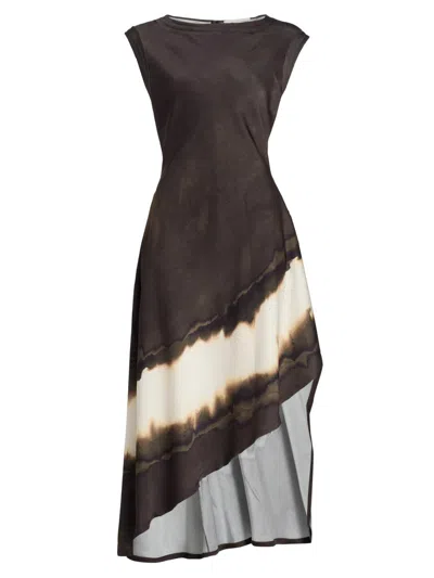 Jason Wu Collection Women's Burned Striped Asymmetric Midi-dress In Brown