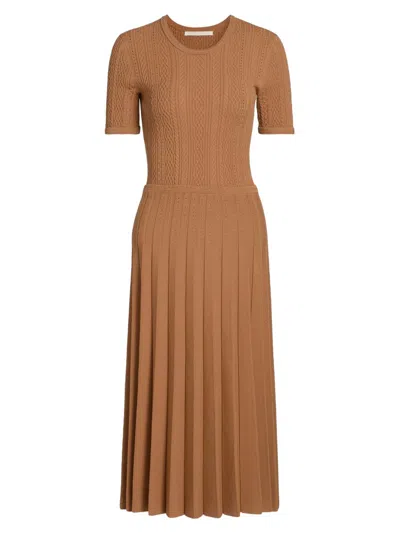 Jason Wu Collection Women's Cable Knit Pleated Midi-dress In Brown