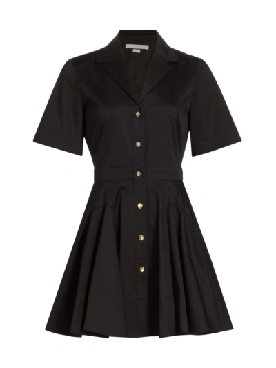Jason Wu Collection Camp-collar Short-sleeve Circular Godet Mini Shirtdress In Black
