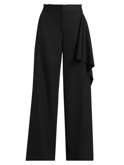 Jason Wu Collection Women's Draped Wool-silk Straight-leg Pants In Black