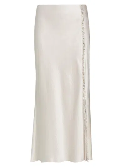Jason Wu Collection Crystal-trim Washed Twill Bias Midi Skirt In Neutral