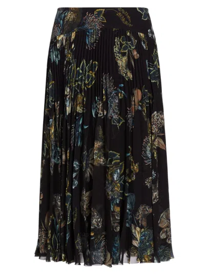 Jason Wu Collection Women's Forest Floral Chiffon Pleated Midi-skirt In Black Multi