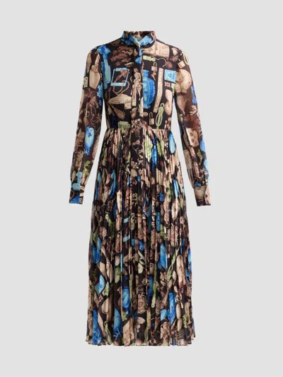 Jason Wu Collection Women's Printed Crepe Chiffon Pleated Tieneck Midi Dress In Brown
