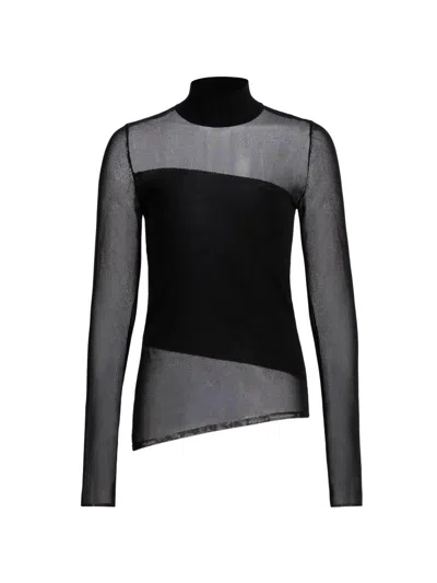 Jason Wu Collection Women's Sheer Merino Wool Asymmetric Top In Black