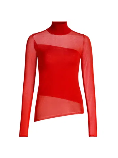 Jason Wu Collection Women's Sheer Merino Wool Asymmetric Top In Orange