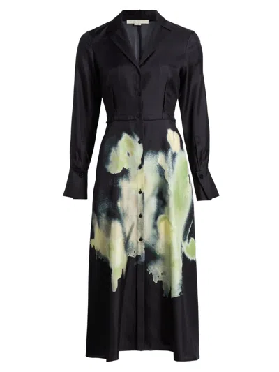 Jason Wu Collection Women's Watercolor Floral Silk Shirtdress In Black