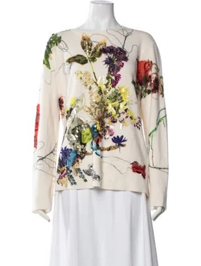 Pre-owned Jason Wu Collection Wool Floral Print Sweater In White
