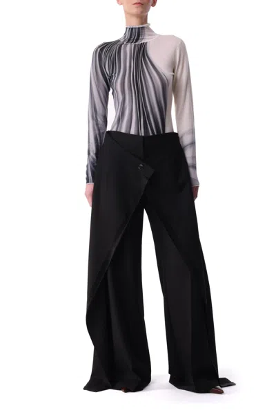 Jason Wu Collection Wool Suiting Wide Leg Pant With Side Extensions In Black