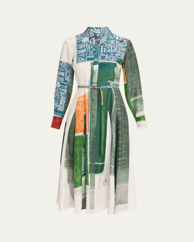 Jason Wu Collection X Robert Rauschenberg Sandwashed Silk Midi Shirtdress In Multi