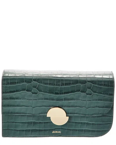 JASON WU CROC-EMBOSSED LEATHER CLUTCH