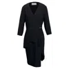 Jason Wu Dashed Pinstripe Midi Peplum Dress In Black Viscose In Black