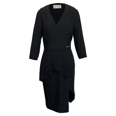 Jason Wu Dashed Pinstripe Midi Peplum Dress In Black Viscose