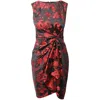 Jason Wu Draped Floral Print Sleeveless Dress In Black Polyester In Multi