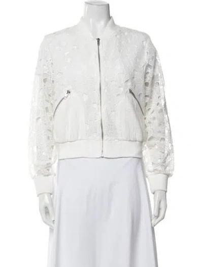 Pre-owned Jason Wu Eyelet Lace Pattern Bomber Jacket In White