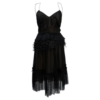 Jason Wu Feather Trimmed Dress In Black Silk