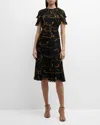 JASON WU FLORAL CRINKLE CHIFFON DAY DRESS IN BLACK MULTI