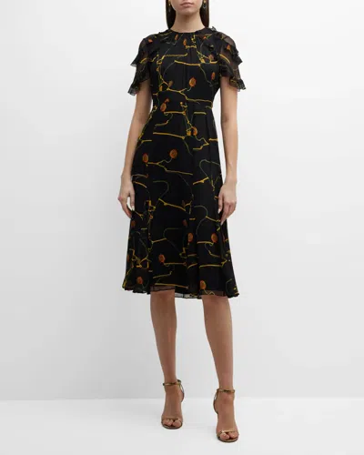 Jason Wu Floral Crinkle Chiffon Day Dress In Black Multi