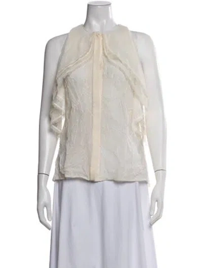 Pre-owned Jason Wu Floral Print Crew Neck Blouse In Neutrals
