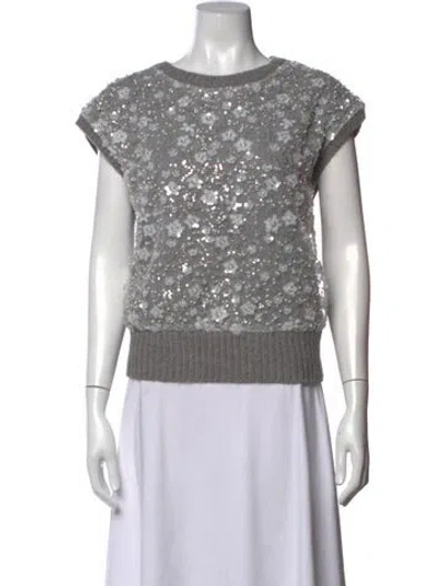 Pre-owned Jason Wu Floral Print Crew Neck Sweater In Grey