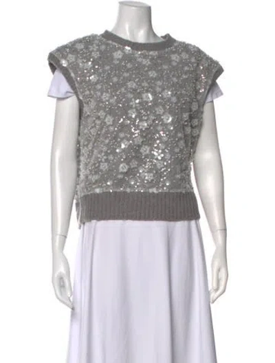 Pre-owned Jason Wu Floral Print Crew Neck Sweater W/ Tags In Grey