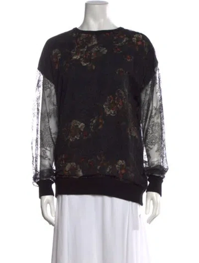 Pre-owned Jason Wu Floral Print Crew Neck Top In Black