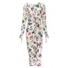 Jason Wu Floral Print Draped Viscose Dress In White