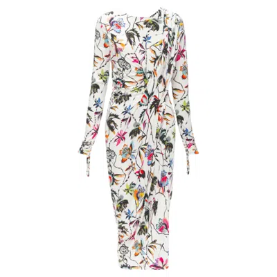 Jason Wu Floral Print Draped Viscose Dress In White