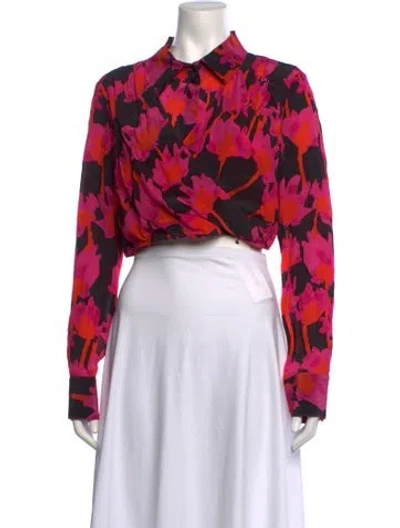 Pre-owned Jason Wu Floral Print Long Sleeve Blouse In Black/pink
