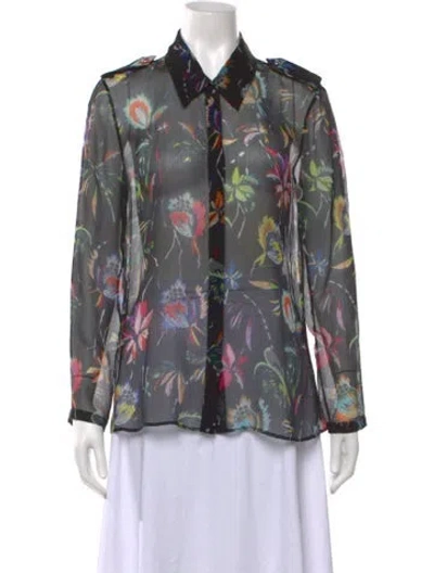 Pre-owned Jason Wu Floral Print Long Sleeve Blouse In Black/red