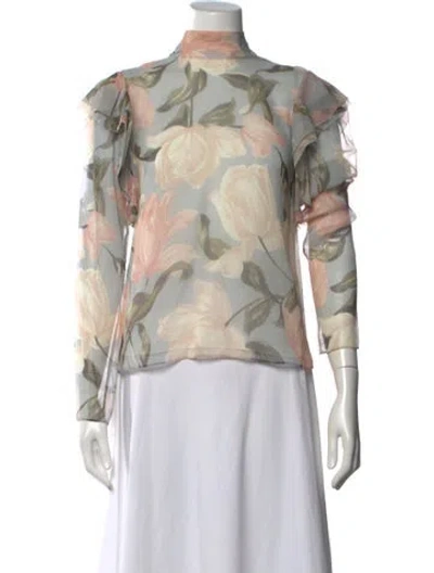 Pre-owned Jason Wu Floral Print Mock Neck Blouse In Neutral
