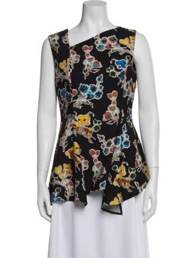 Pre-owned Jason Wu Floral Print One-shoulder Blouse In Black