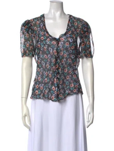 Pre-owned Jason Wu Floral Print Scoop Neck Blouse In Black